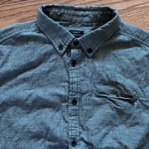 prAna Mens‎ Medium Shirt Slim Fit Organic Cotton Pocket Button Up Grey